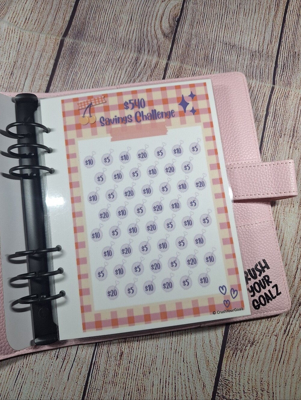 Planner and Savings Challenge 540 Dollars Cherry Savings  With Pale Pink Planner